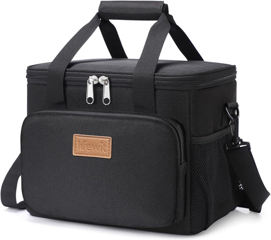 Lunch Bag 9L 12 Can Insulated Lunch Box Soft Cooler Cooling Tote for Adult Men Women, Black